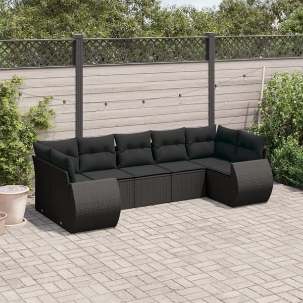 vidaXL sofasæt til haven 7 dele med hynder polyrattan sort