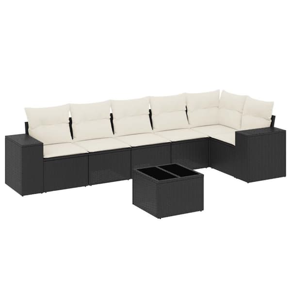 vidaXL sofasæt til haven 7 dele med hynder polyrattan sort