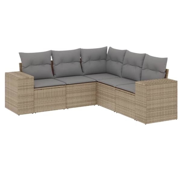 vidaXL Soffgrupp för trädgården med dynor 5 delar beige konstrotting