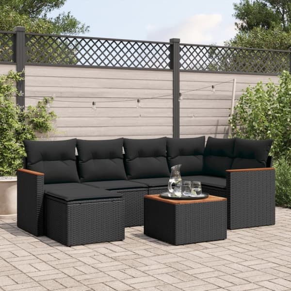 vidaXL sofasæt til haven 7 dele med hynder polyrattan sort