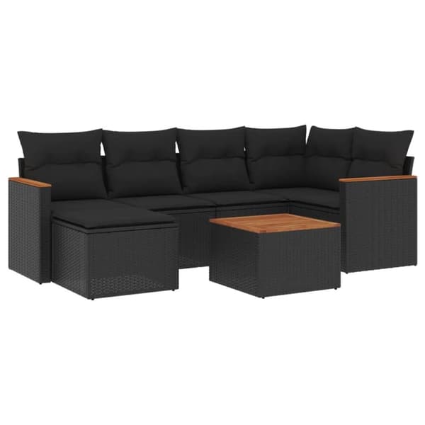 vidaXL sofasæt til haven 7 dele med hynder polyrattan sort