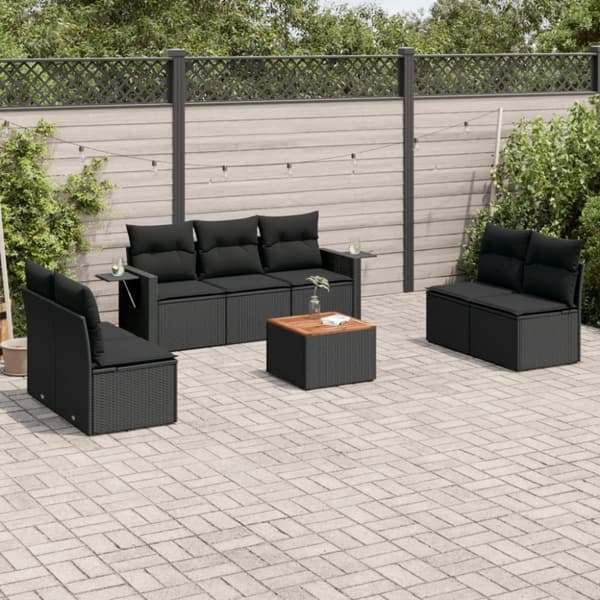 vidaXL sofasæt til haven 8 dele med hynder polyrattan sort