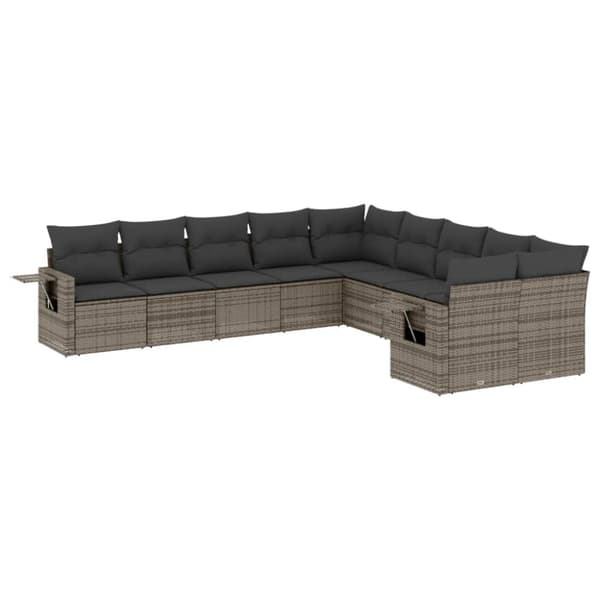vidaXL sofasæt til haven 10 dele med hynder polyrattan grå