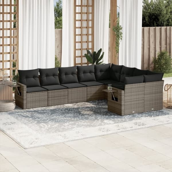 vidaXL sofasæt til haven 9 dele med hynder polyrattan grå