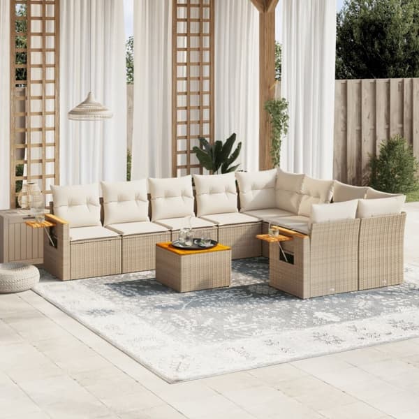 vidaXL sofasæt til haven 10 dele med hynder polyrattan beige