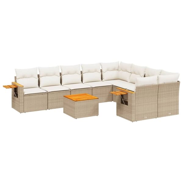 vidaXL sofasæt til haven 10 dele med hynder polyrattan beige
