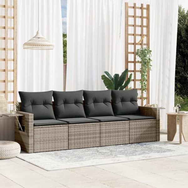 vidaXL sofasæt til haven 4 dele med hynder polyrattan grå