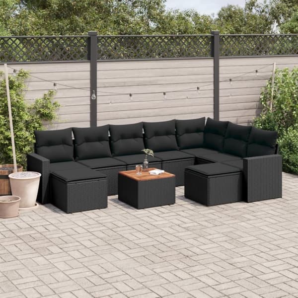 vidaXL sofasæt til haven 10 dele med hynder polyrattan sort