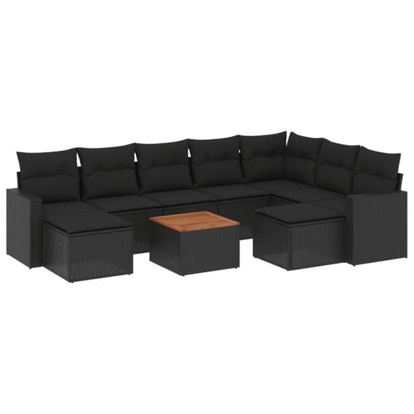 vidaXL sofasæt til haven 10 dele med hynder polyrattan sort