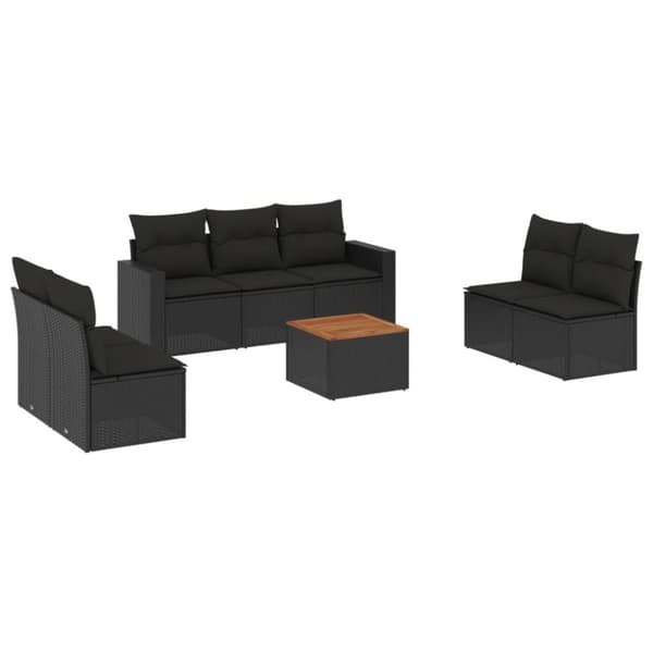 vidaXL sofasæt til haven 8 dele med hynder polyrattan sort