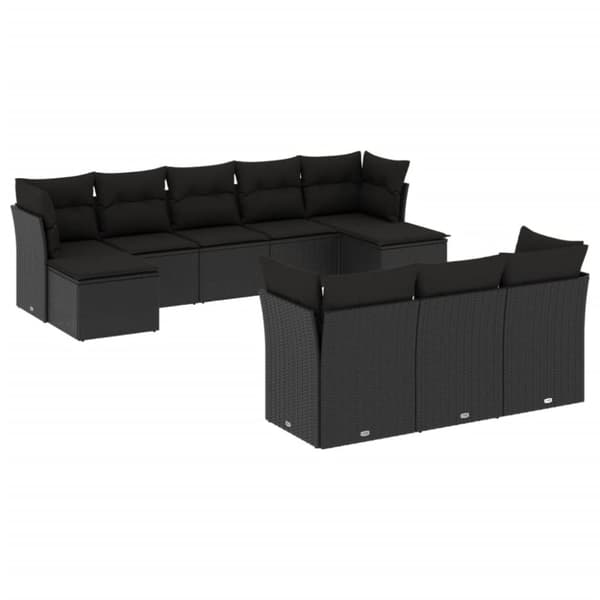 vidaXL sofasæt til haven 10 dele med hynder polyrattan sort