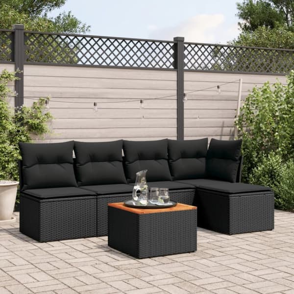 vidaXL sofasæt til haven 6 dele med hynder polyrattan sort