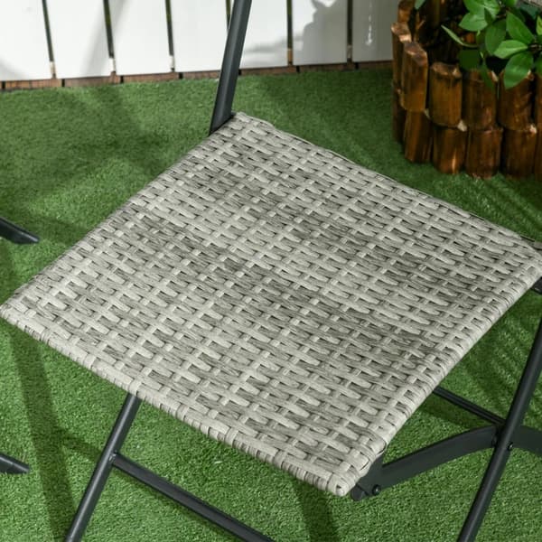 Rotz 3 st. Trädgårdssittgrupp - 2 hopfällbara stolar - 1 hopfällbart bord - Rottinglook - Metallram - Ljusgrå - 60L x 60W x 72H cm