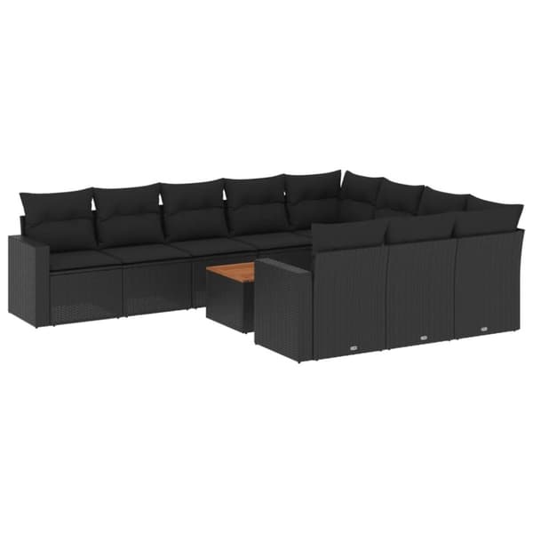 vidaXL sofasæt til haven 11 dele med hynder polyrattan sort
