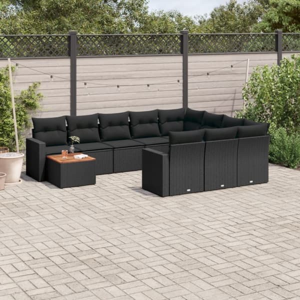 vidaXL sofasæt til haven 11 dele med hynder polyrattan sort