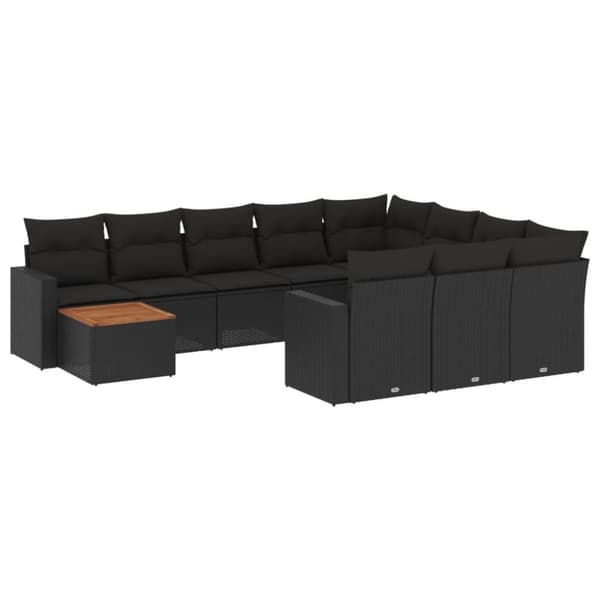 vidaXL sofasæt til haven 11 dele med hynder polyrattan sort