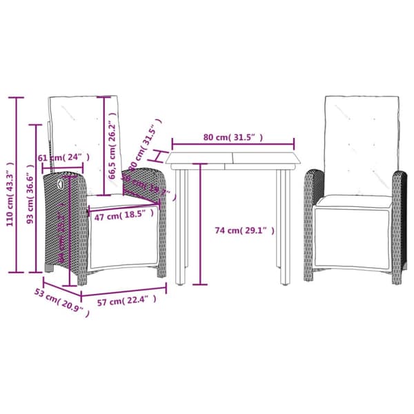 vidaXL Caféset med dynor 3 delar svart konstrotting