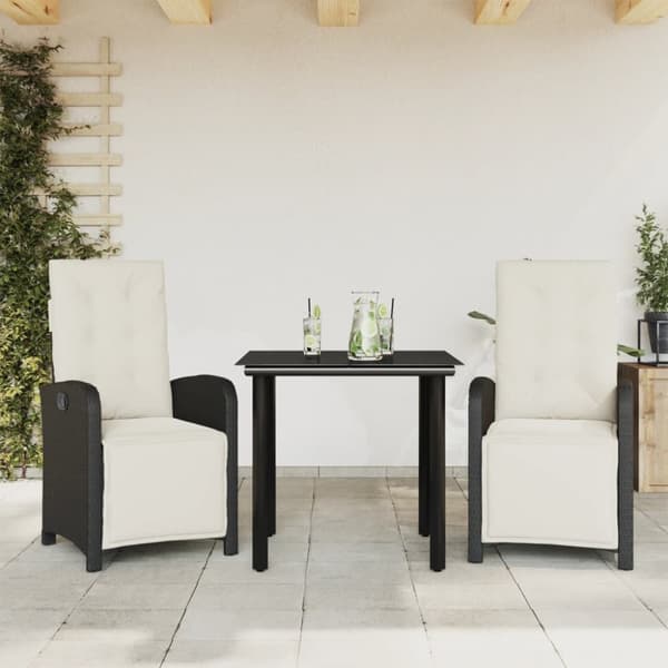 vidaXL Caféset med dynor 3 delar svart konstrotting