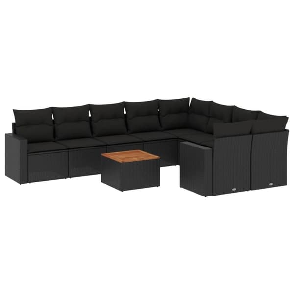 vidaXL sofasæt til haven 10 dele med hynder polyrattan sort