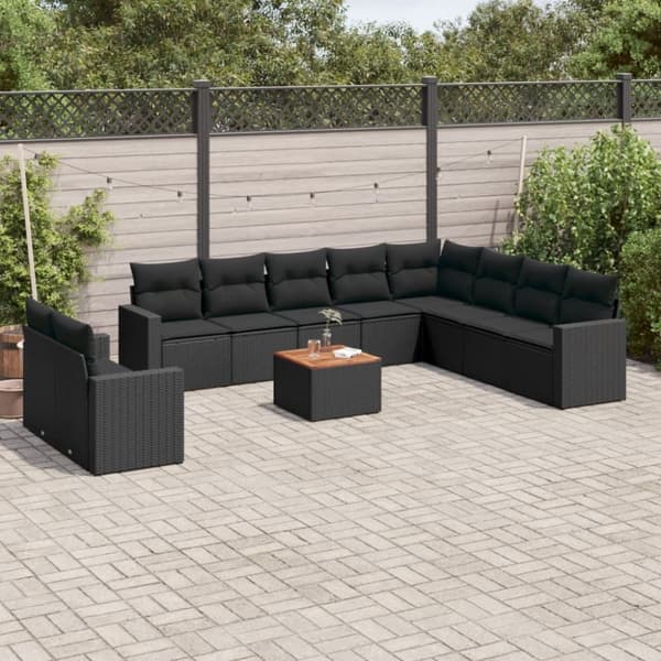 vidaXL sofasæt til haven 11 dele med hynder polyrattan sort