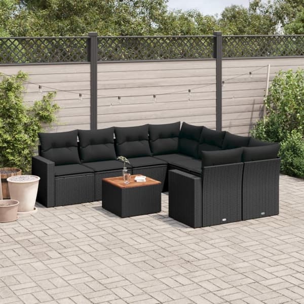 vidaXL sofasæt til haven 9 dele med hynder polyrattan sort