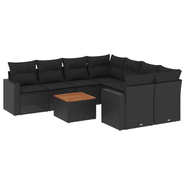 vidaXL sofasæt til haven 9 dele med hynder polyrattan sort