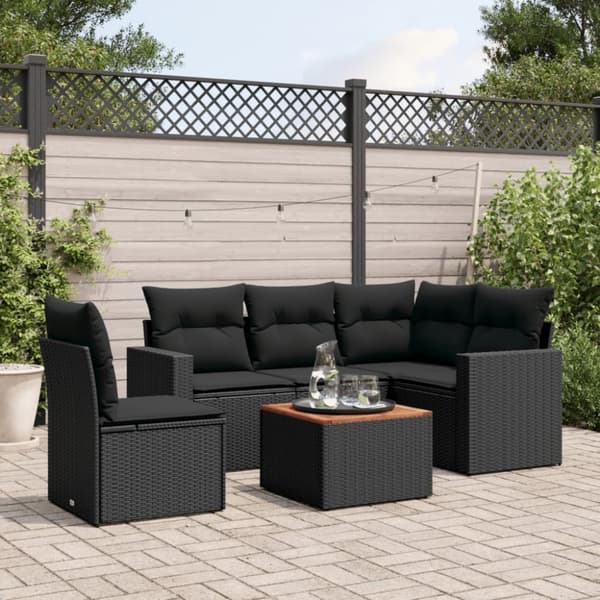 vidaXL Loungegrupp med dynor 6 delar svart konstrotting