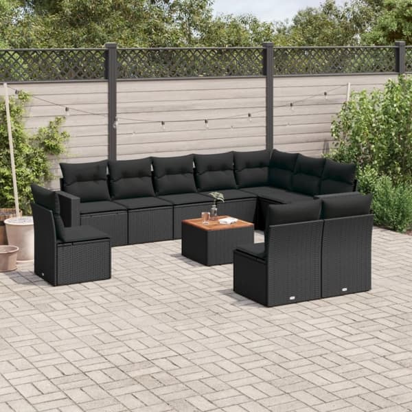 vidaXL sofasæt til haven 11 dele med hynder polyrattan sort