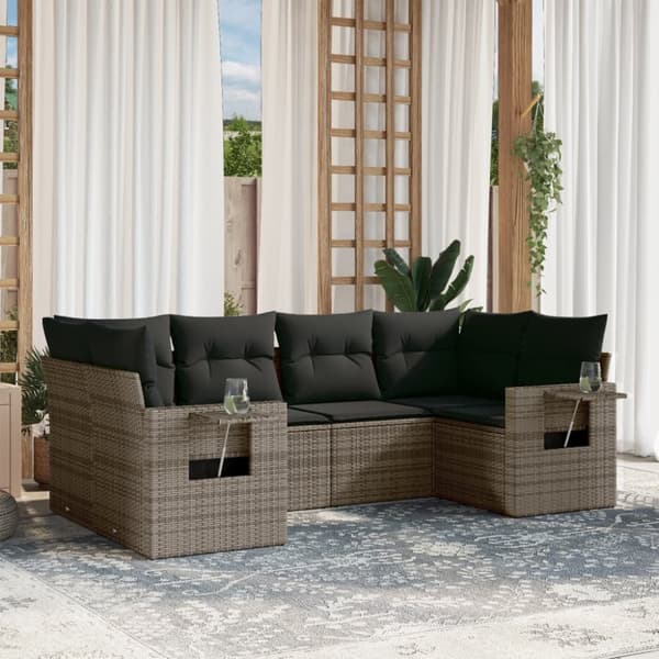 vidaXL sofasæt til haven 6 dele med hynder polyrattan grå