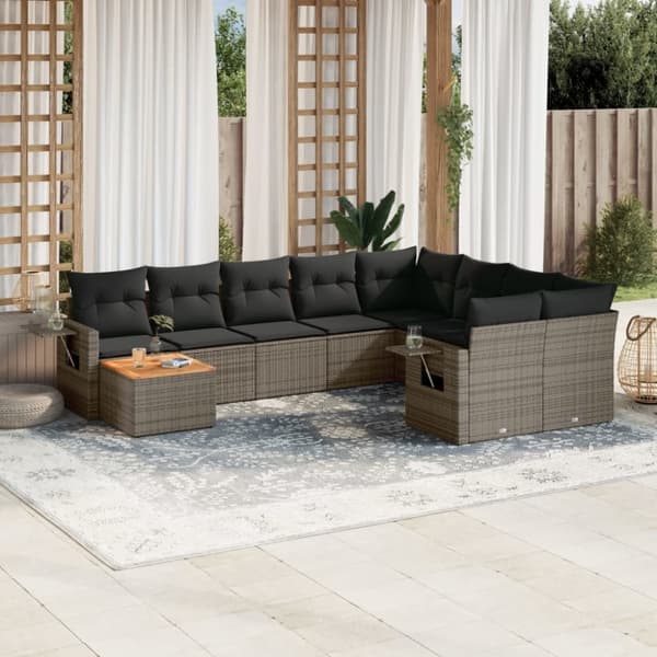 vidaXL sofasæt til haven 10 dele med hynder polyrattan grå