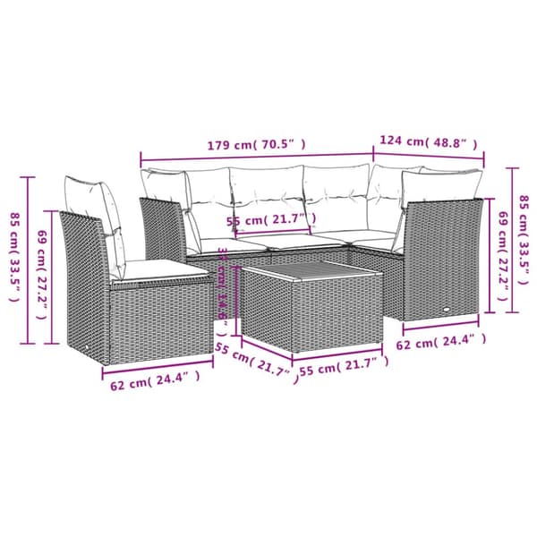 vidaXL sofasæt til haven 6 dele med hynder polyrattan sort