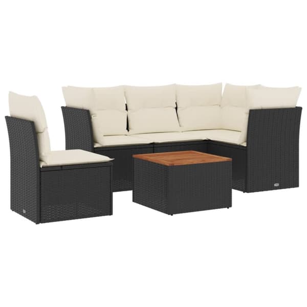 vidaXL sofasæt til haven 6 dele med hynder polyrattan sort