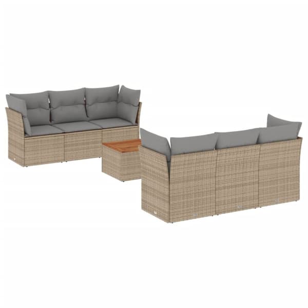 vidaXL havesofasæt 7 dele med hynder polyrattan beige
