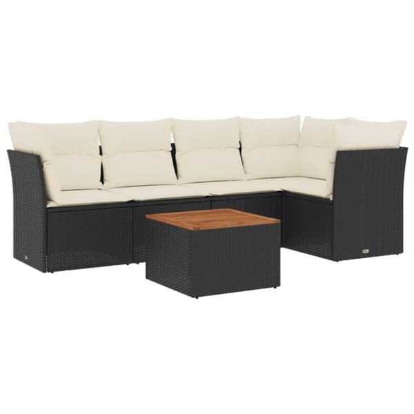 vidaXL sofasæt til haven 6 dele med hynder polyrattan sort