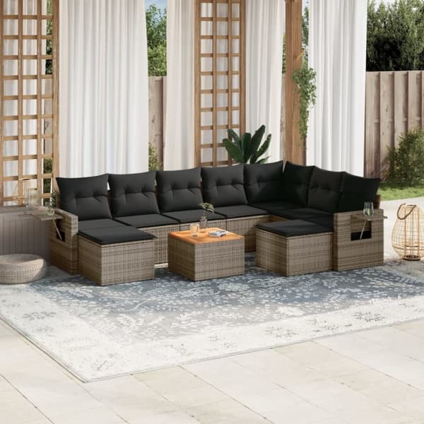vidaXL sofasæt til haven 10 dele med hynder polyrattan grå