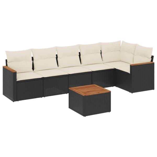 vidaXL sofasæt til haven 7 dele med hynder polyrattan sort