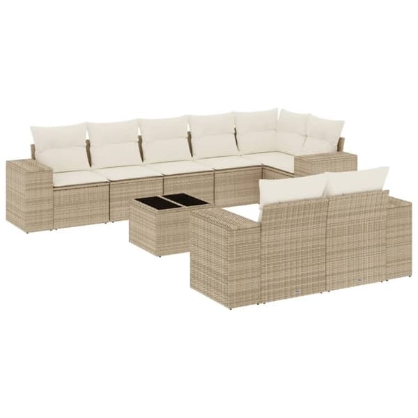 vidaXL sofasæt til haven 9 dele med hynder polyrattan beige