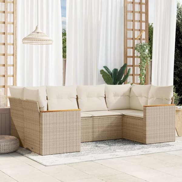 vidaXL sofasæt til haven 6 dele med hynder polyrattan beige