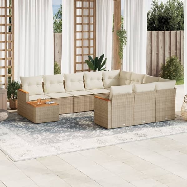 vidaXL sofasæt til haven 11 dele med hynder polyrattan beige