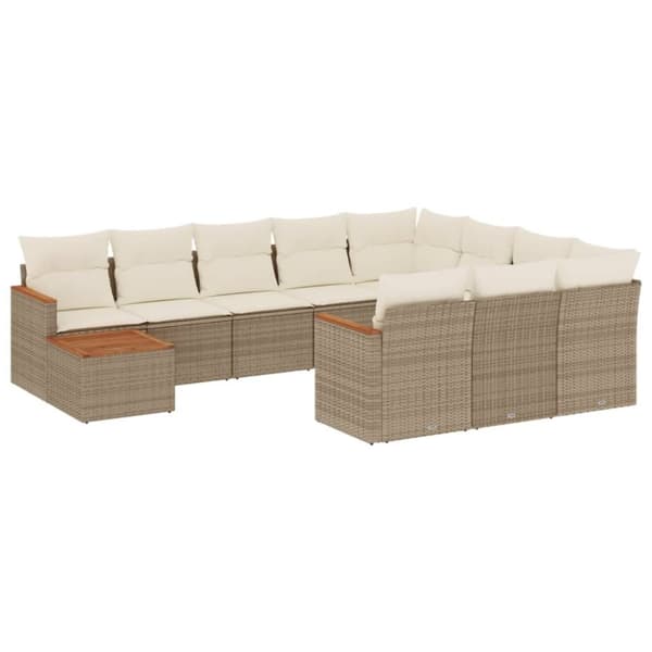 vidaXL sofasæt til haven 11 dele med hynder polyrattan beige