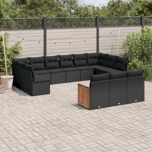 vidaXL sofasæt til haven 13 dele med hynder polyrattan sort