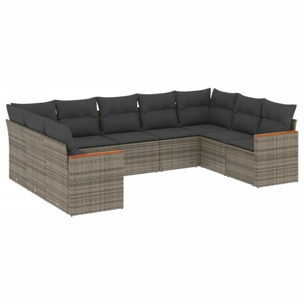 vidaXL sofasæt til haven 9 dele med hynder polyrattan grå