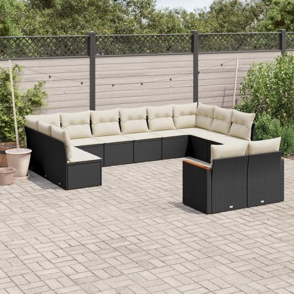 vidaXL sofasæt til haven 12 dele med hynder polyrattan sort