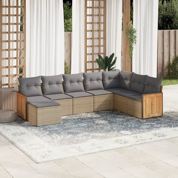vidaXL sofasæt til haven 8 dele med hynder polyrattan beige