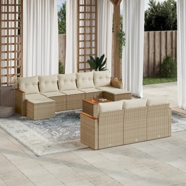 vidaXL sofasæt til haven 11 dele med hynder polyrattan beige