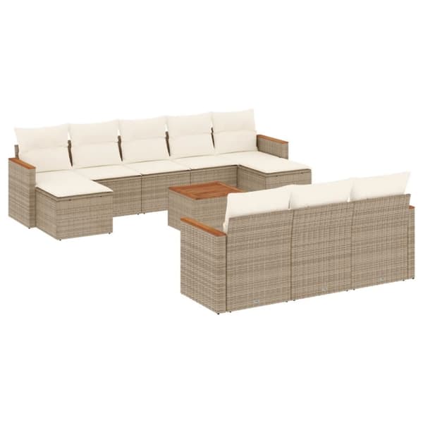 vidaXL sofasæt til haven 11 dele med hynder polyrattan beige