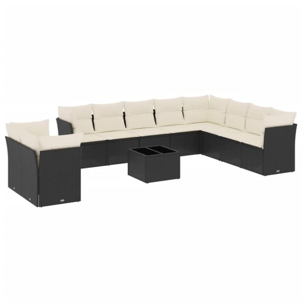 vidaXL sofasæt til haven 11 dele med hynder polyrattan sort