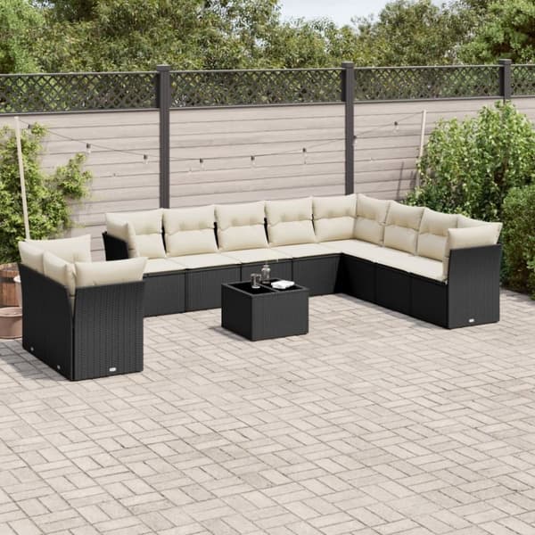 vidaXL sofasæt til haven 11 dele med hynder polyrattan sort
