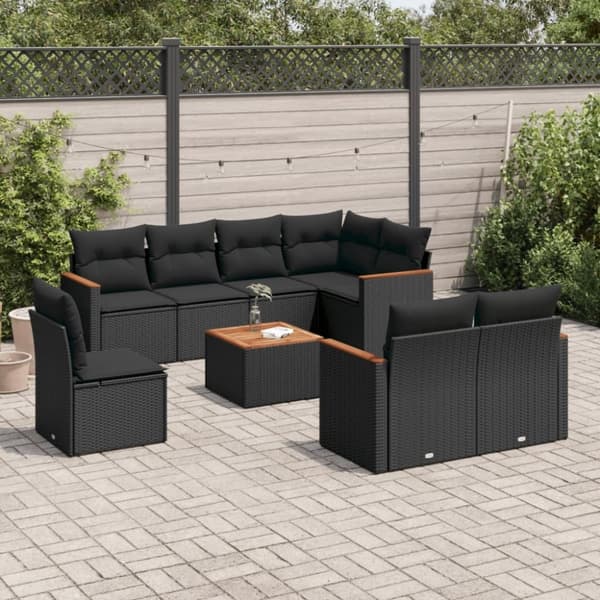 vidaXL sofasæt til haven 9 dele med hynder polyrattan sort