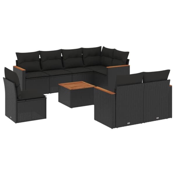 vidaXL sofasæt til haven 9 dele med hynder polyrattan sort